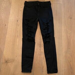 American Eagle Ne(X)TSoft Distressed High Waist Jeans Women's 8 Jegging Black